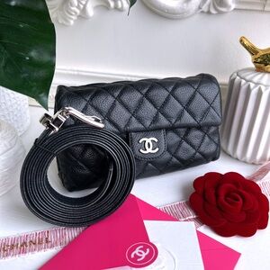 Chanel black leather waist bag, belt